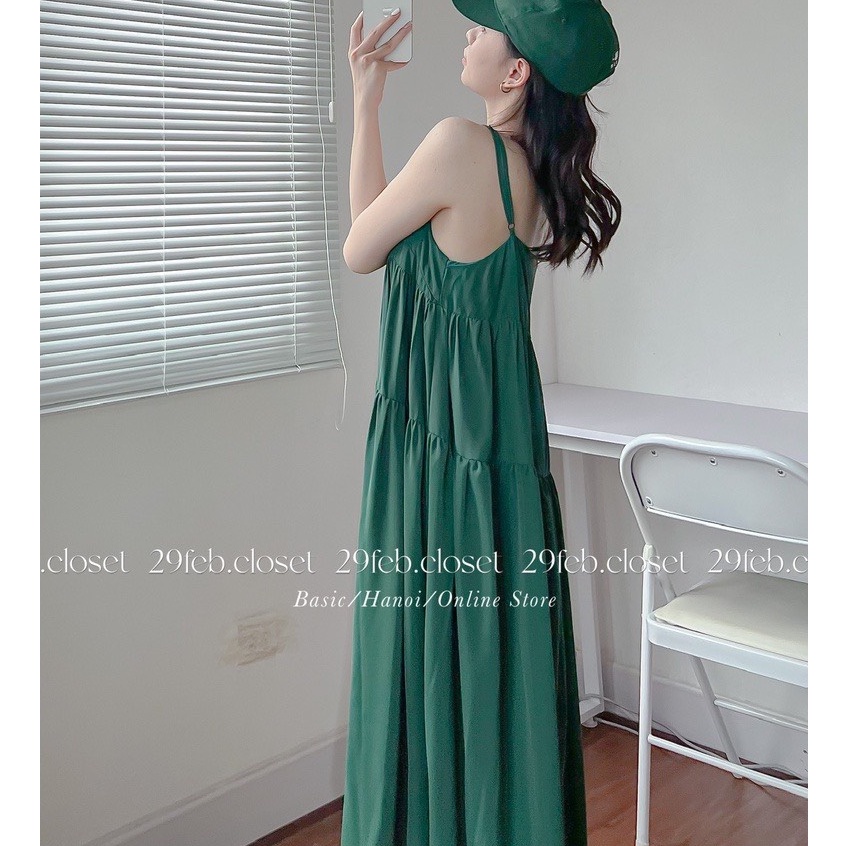 Váy hai dây dáng xòe 3 tầng dây chỉnh được màu xanh hottrend vanmiushop