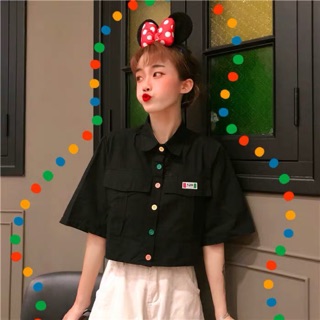 [KÈM ẢNH THẬT] áo sơ mi croptop cúc sắc màu túi hộp ulzzang hàn quốc
