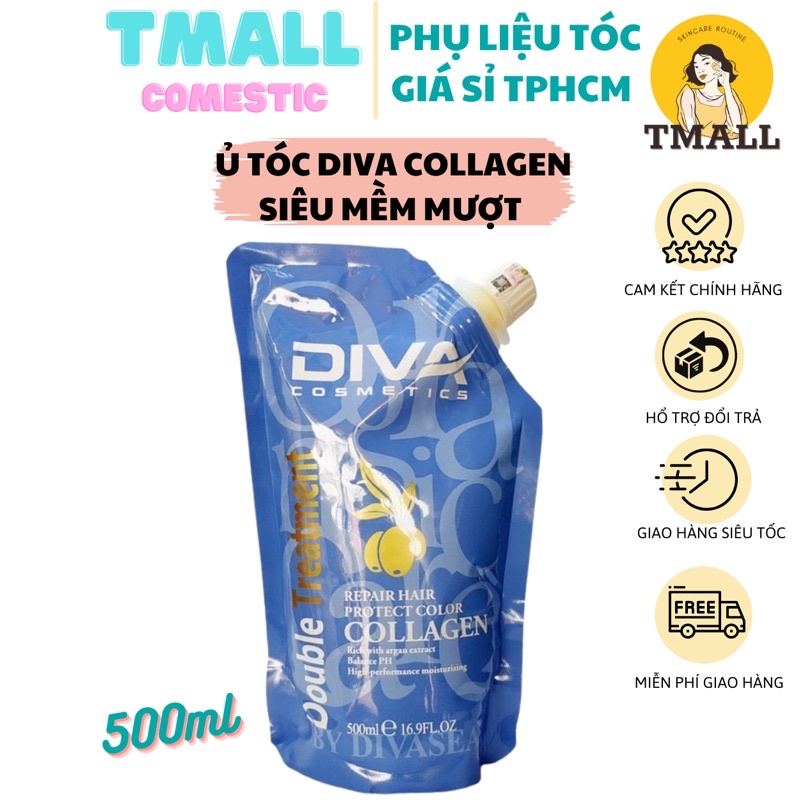 Kem ủ tóc collagen DIVA 500ml Hấp tóc phục hồi hư tổn với thành phần Collagen tự nhiên từ tảo PLTPINKY