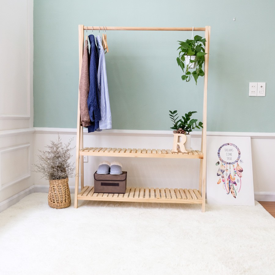 Giá Gỗ Treo Quần Áo 2 Tầng - Gỗ Thông Nhập Khẩu