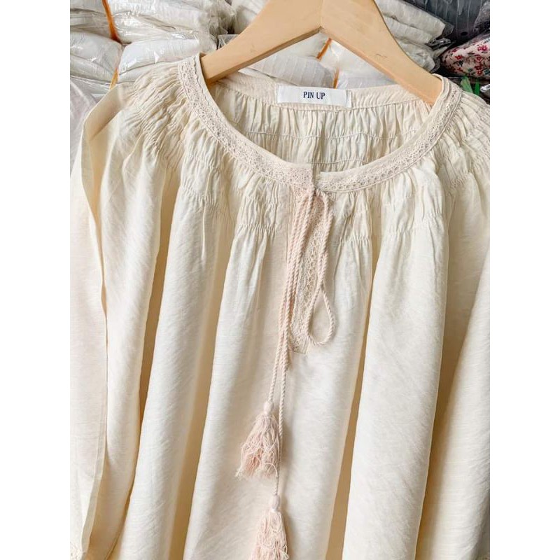 Áo sơ mi cổ rút dây vintage