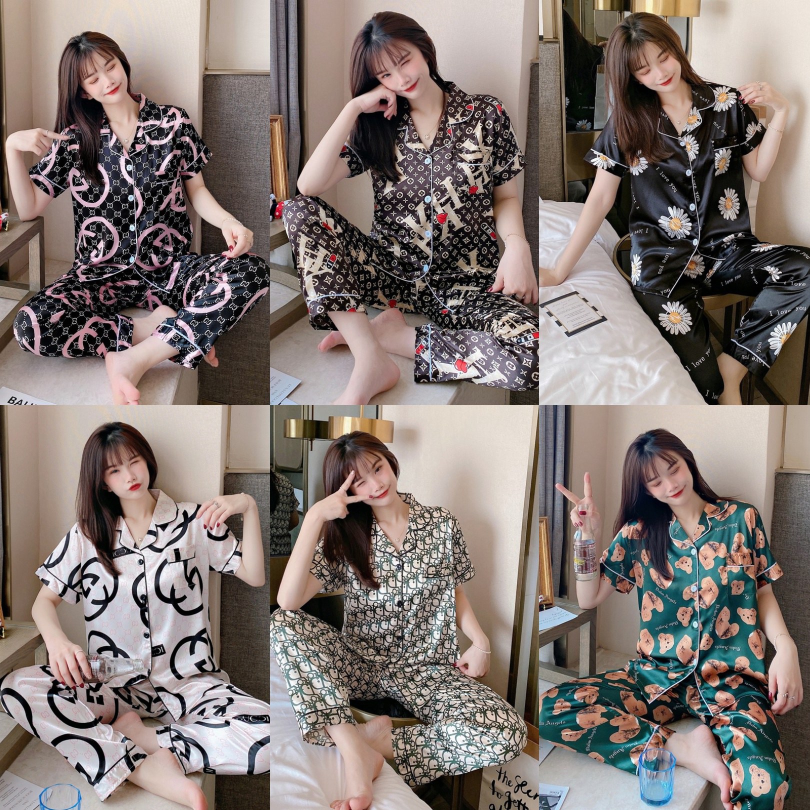 Đồ Ngủ Lụa Thời Trang Cho Nữ pijama bộ ngủ lụa váy ngủ 2 dây Thiết kế hoa cúc nhỏ đồ ngủ lụa cao cấp