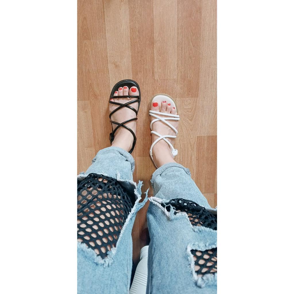 Dép sandal, dép quai hậu dây da chiến binh cao cấp đế bệt cho các bạn nữ, ôm chấn thời trang dễ phối đồ