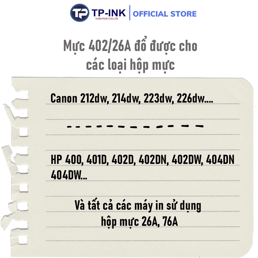 Mực đổ M402 thương hiệu TP ink dùng cho máy in Canon 6000,6030,3050, HP 1102,M402