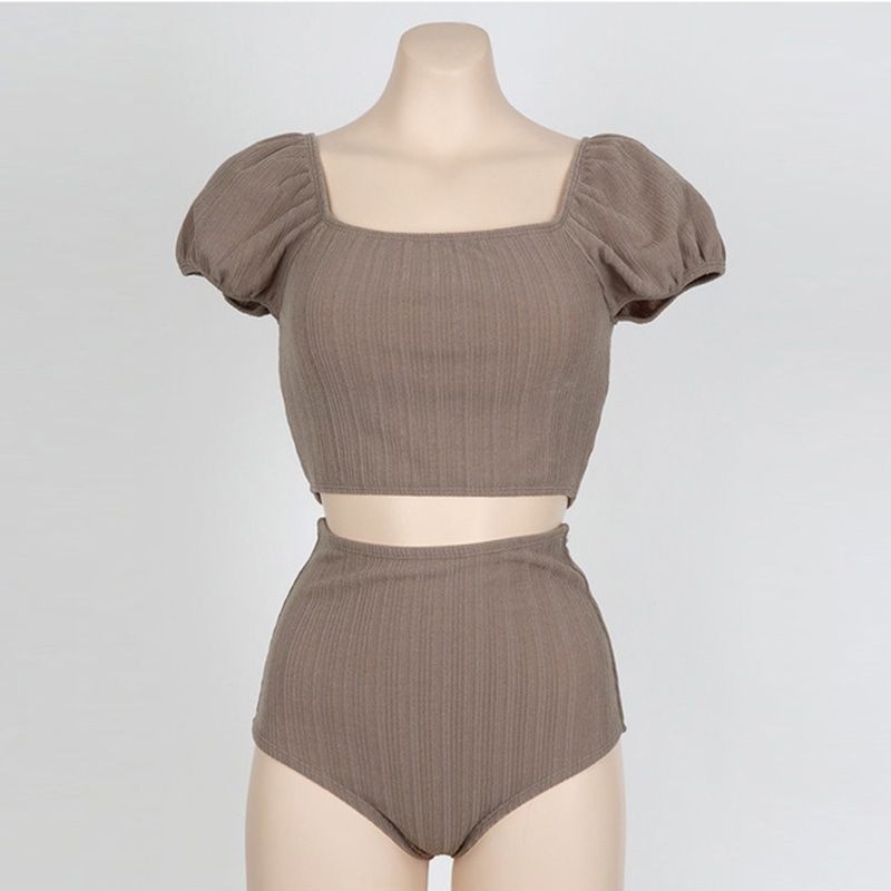 Bikini Đồ Bơi Ngắn Tay Quảng Châu 2021 Kiểu Dáng Basic Tay Bồng Cổ Vuông Sang Chảnh Tôn Dáng Cạp Cao Che Khuyết Điểm | BigBuy360 - bigbuy360.vn