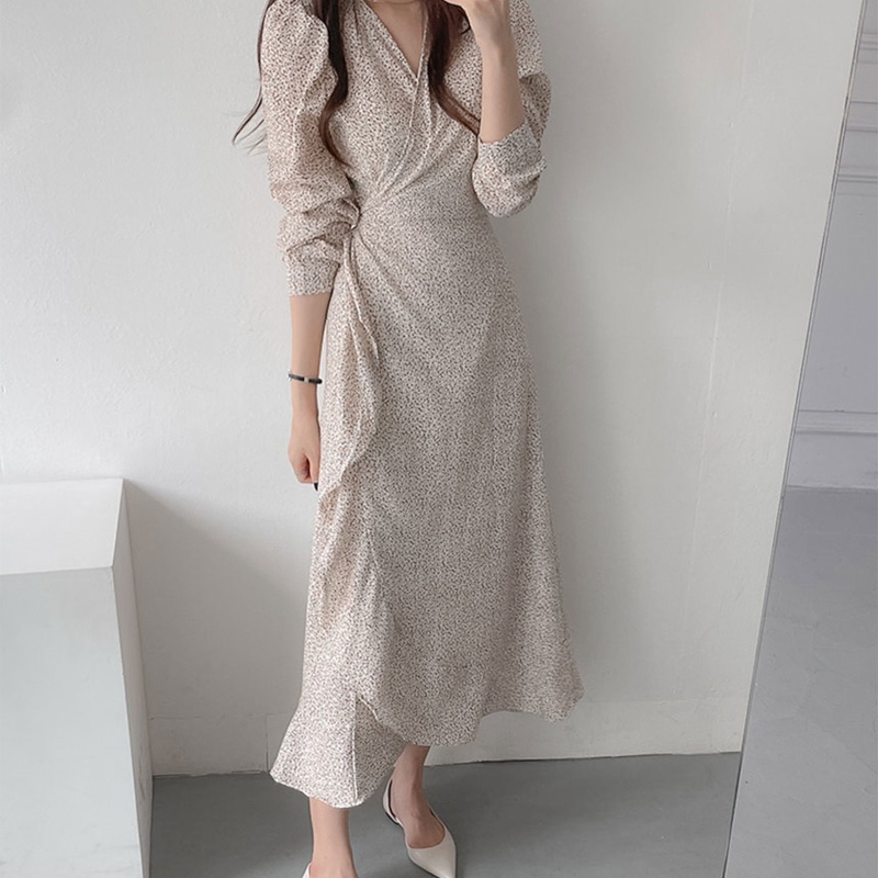 Đầm Maxi Chiffon Cổ V Tay Dài In Họa Tiết Hoa Thời Trang Mùa Hè Xinh Xắn Cho Nữ
