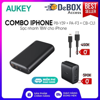 Combo AUKEY Pin sạc dự phòng 15.000mAh PB-Y39, Cốc Sạc Nhanh PA-F3S, Cáp C to Lightning CB-CL1 Bảo hành 24T chính hãng