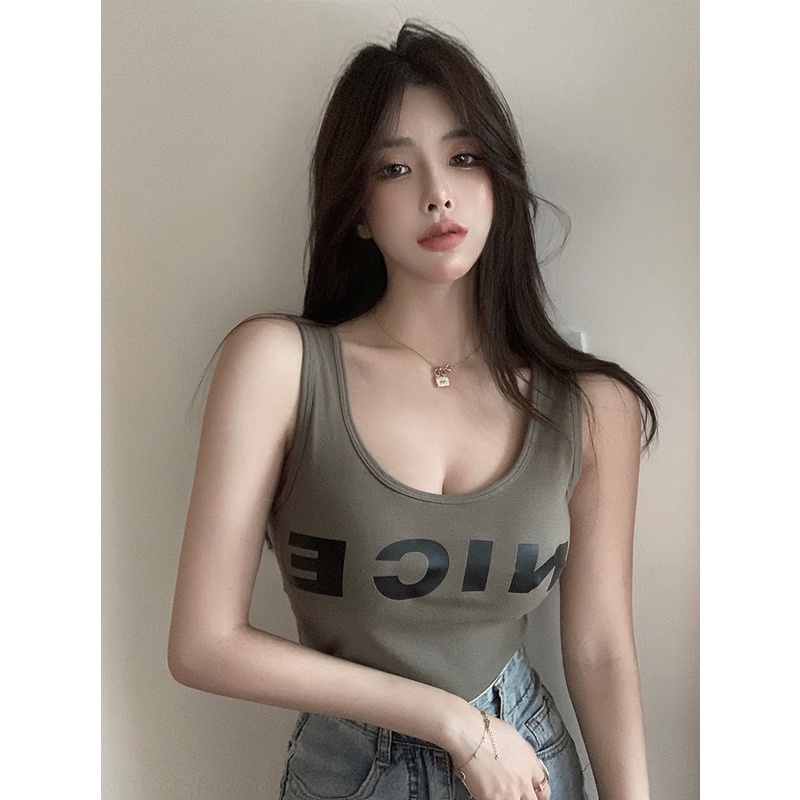 Cocory vn Áo Lửng Không Tay In Chữ Thời Trang Gợi Cảm Cho Nữ