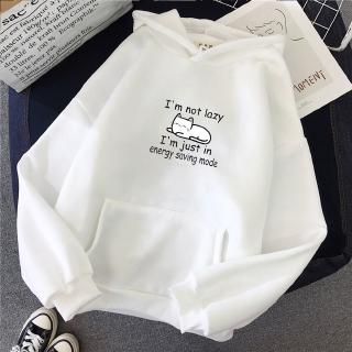 Áo Hoodie Tay Dài In Chữ I Am Not Lazy Phong Cách Harajuku Dễ Thương Dành Cho Nữ