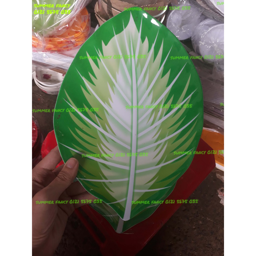 Dĩa in vân lá 22.5 x 15.6 x 2 cm nhựa melamine phíp hình chiếc lá, phíp  - Leaf dish F-HXL06