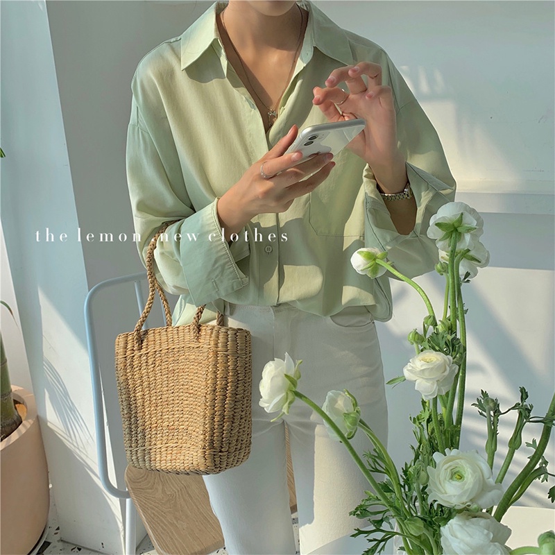 Áo Sơ Mi Nữ form rộng Lụa hàn Kiểu dáng ulzzang vintage thời trang Hàn Quốc Siêu hot lavusa -SM123