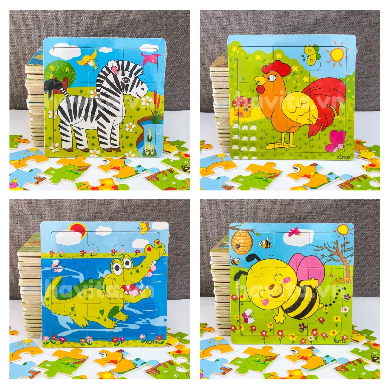 Combo 5 tranh ghép hình 9 miếng cho bé, đồ chơi thông minh ghép hình cho bé, size to 15x15Cm