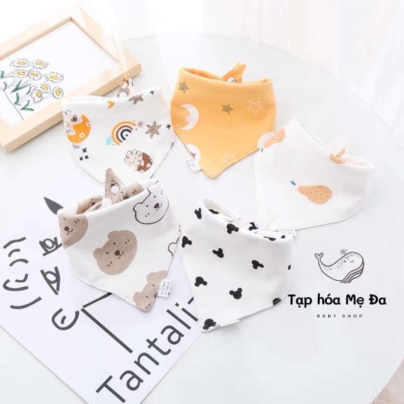 Combo 5 yếm tam giác/yếm dãi giữa ấm cổ 100% cotton mềm mại an toàn cho bé trai bé gái họa tiết gấu thỏ siêu đáng yêu