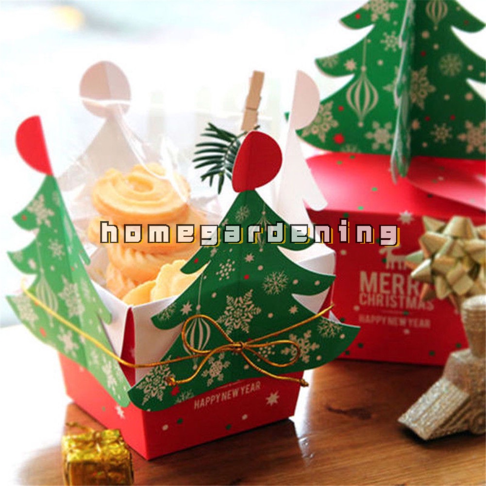 Set 5 hộp giấy đựng bánh kẹo thiết kế hình cây thông phong cách giáng sinh