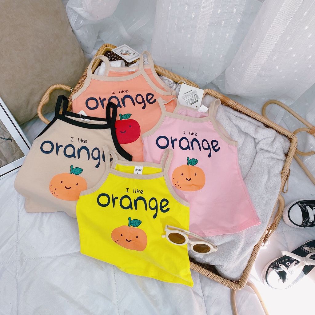 |FAMARAL2 giảm 10k cho đơn 50k|Áo 2 dây cho bé, bộ quần áo 2 dây Orange chất cotton xịn xò cho bé gái