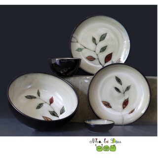 (ORDER)BỘ 12 MÓN BÁT ĐĨA GỐM SỨ NHẬT BẢN-Hoa lá đỏ