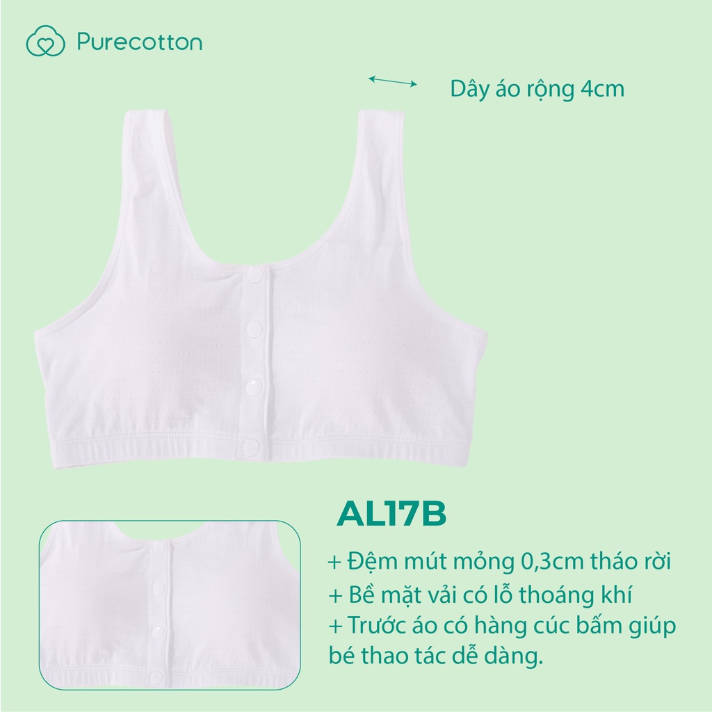 Áo lót học sinh Purecotton BIGSIZE 60-88kg cho bé gái chất cotton cao cấp dáng áo chui đầu có đệm mỏng PC011