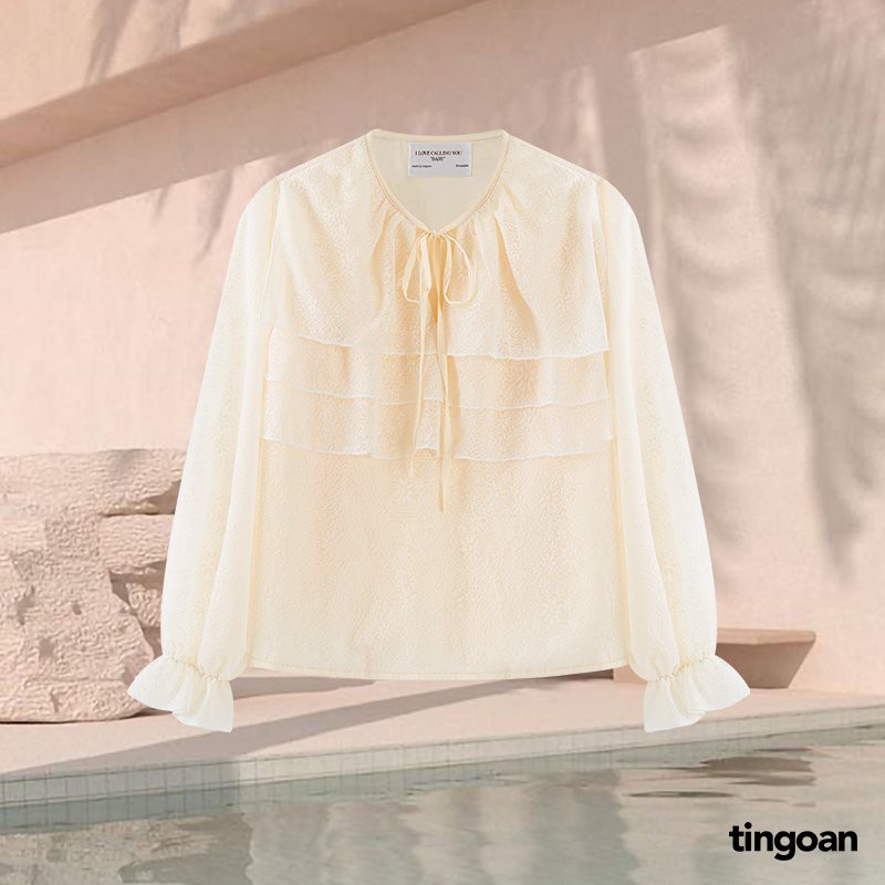Áo babydoll vân hoa buộc nơ cổ vàng DEAR DIARY tingoan SG