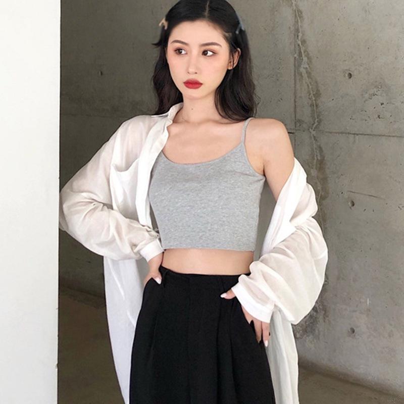 Áo hai dây ôm cơ bản trơn màu quyến rũ phong cách Hàn Quốc cho nữ