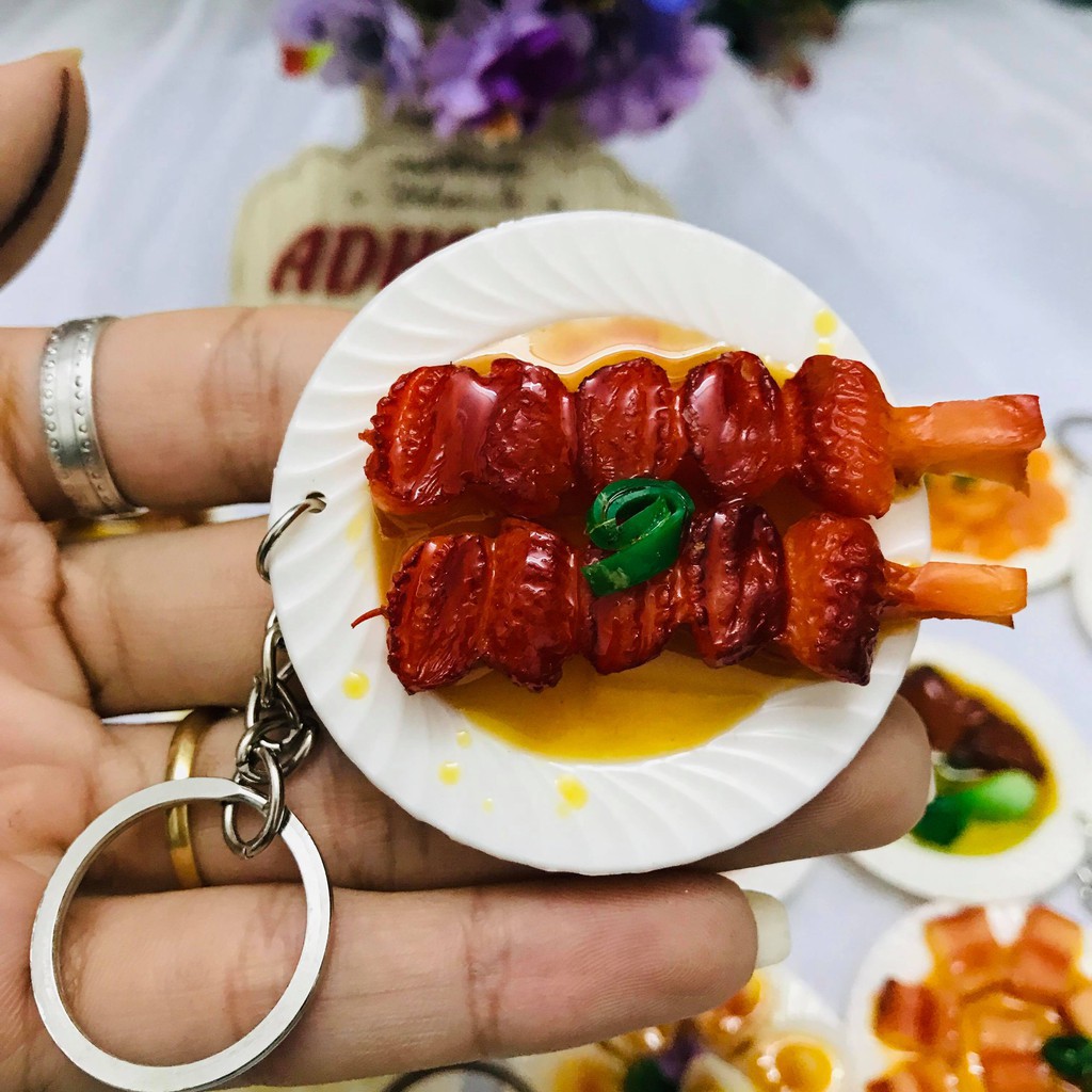 Móc khóa mô hình đồ ăn đĩa tròn đủ món ADHshop