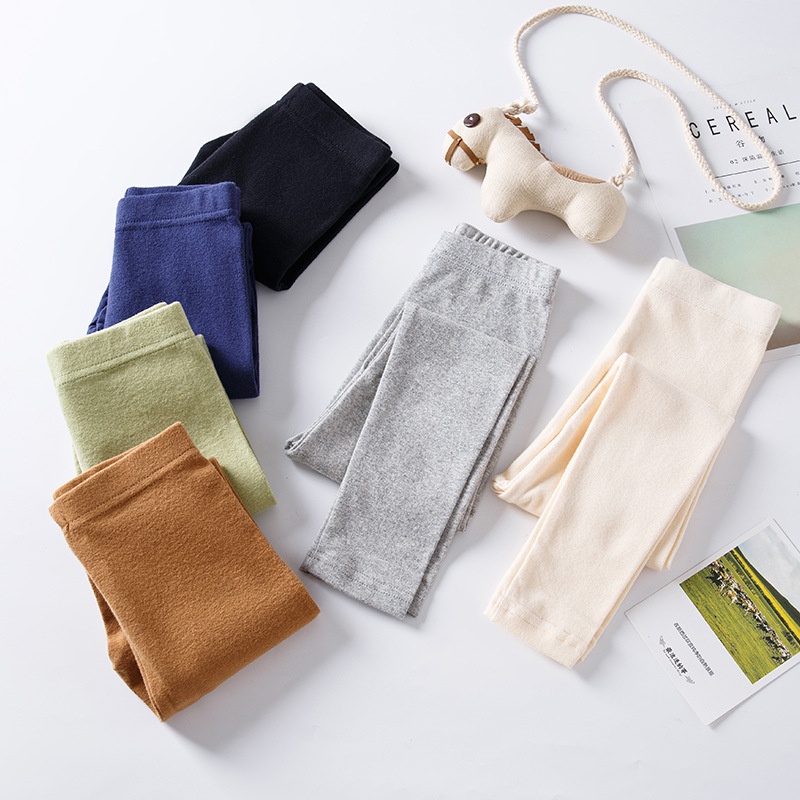 Quần legging dài 100-160CM bằng cotton co giãn màu trơn thời trang xuân thu cho bé gái