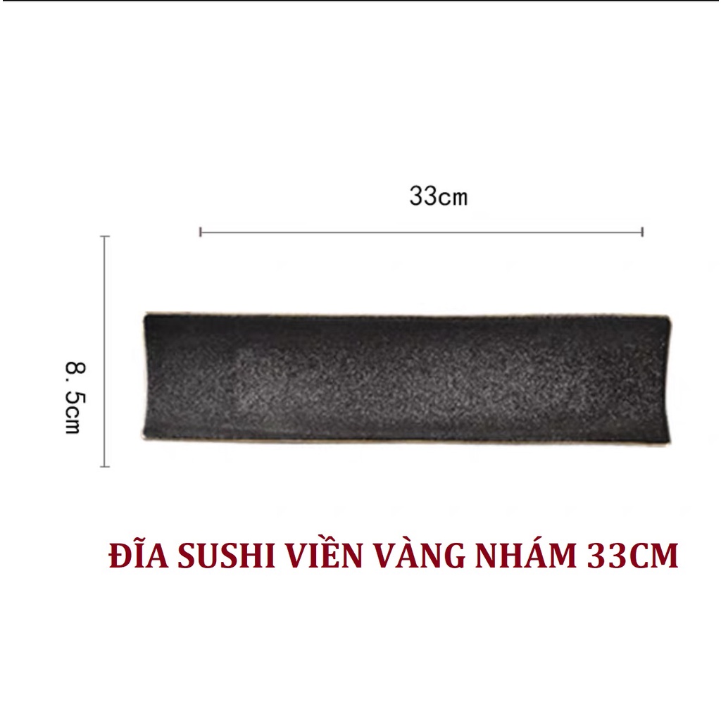 Đĩa sushi men nhám đen viền vàng chống xước p/c Bắc Âu - Đĩa sứ nhà hàng cao cấp
