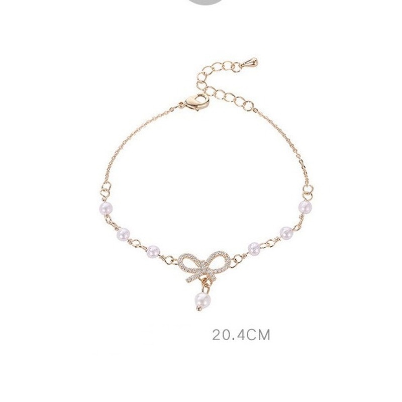 Vòng đeo tay mặt thiết kế hình nơ đính hạt ngọc trai nhân tạo đơn giản thời trang dành cho nữ 210710