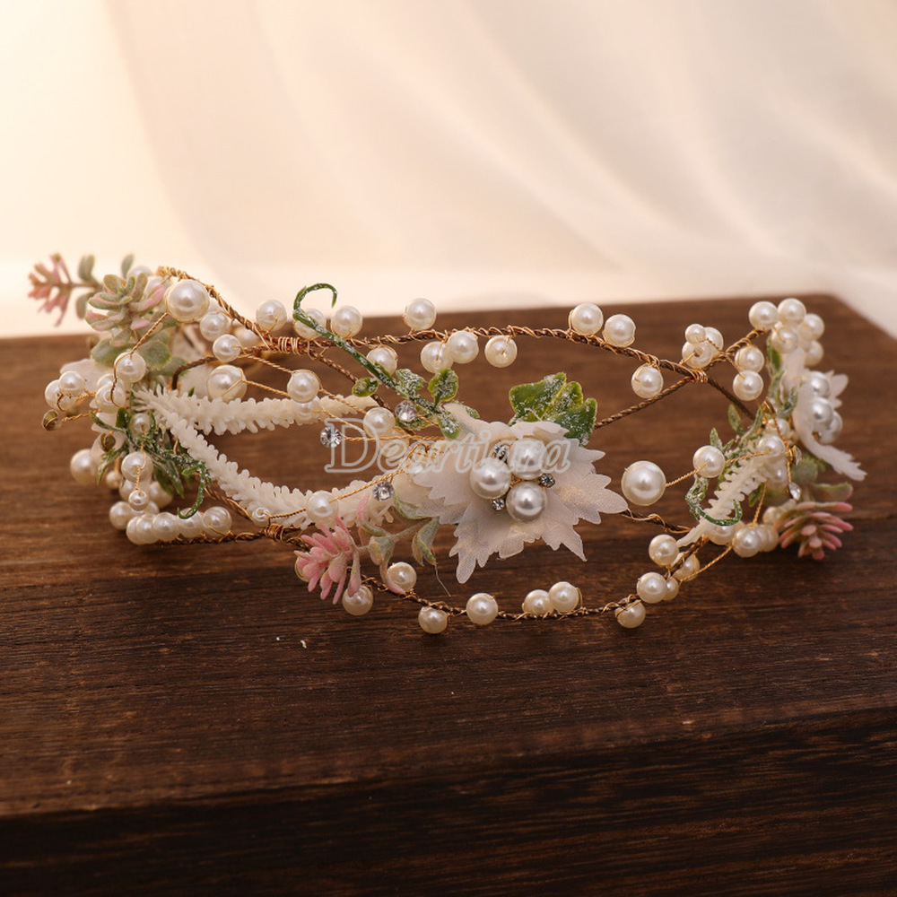 Vòng Hoa Đội Đầu Đính Ngọc Trai Giả Thời Trang Cho Nữ