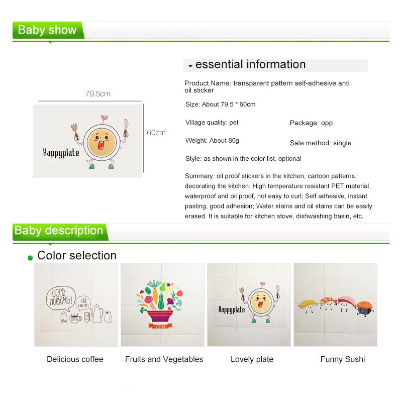 Decal dán tường trang trí chịu nhiệt độ cao chống nước thấm dầu in hoạt hình dễ thương