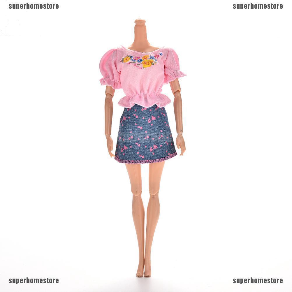 Set 2 Món Áo Thun + Chân váy jean Cho Búp Bê Barbie