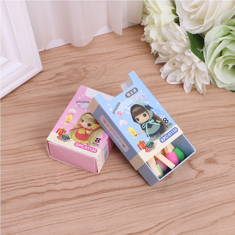 8 Cục Tẩy Bút Chì Hình Que Diêm Nhiều Màu