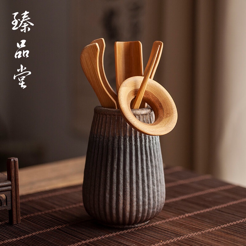 ❀⋮ Trà Đạo Kung Fu Gốm Thô Zhenpintang Bộ Phụ Kiện Bộ Đồ Trà Gia Dụng Kung Fu Cổ Điển Quân Tử Lục Bộ Gỗ Mun Tre Gỗ Thật