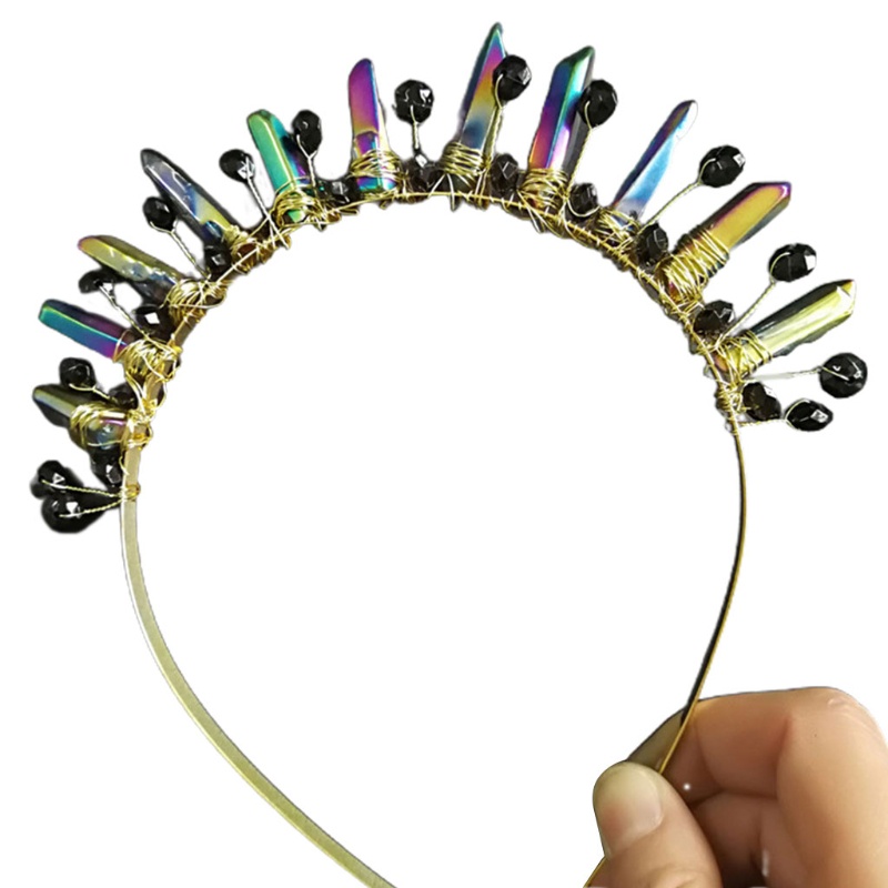 Cài Tóc Hình Vương Miện Đính Hạt Pha Lê Đen Phong Cách Công Chúa Vintage