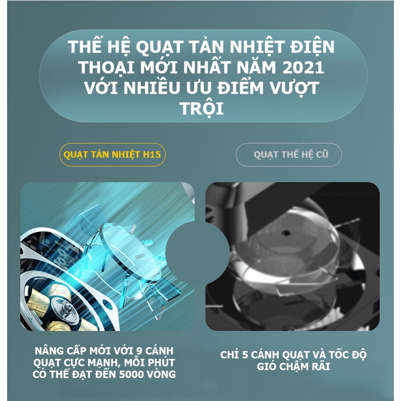 Quạt tản nhiệt H15 ( có pin sạc ) dành cho điện thoại, tản nhiệt cực nhanh, cực mát - AT