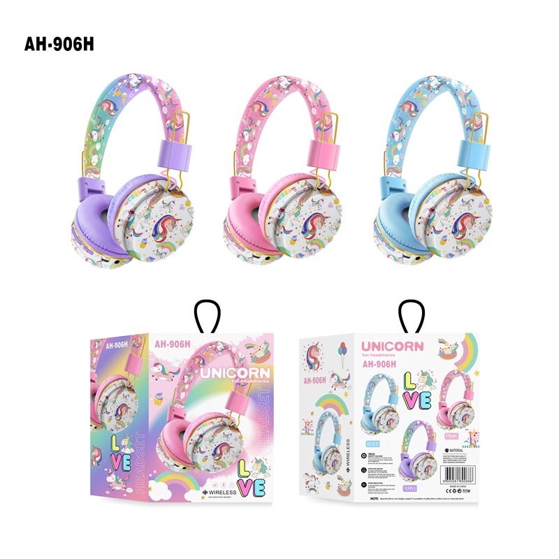 Tai Nghe Bluetooth Không Dây Hình Kỳ Lân 3D Dễ Thương Kèm Mic Cho Bé Gái
