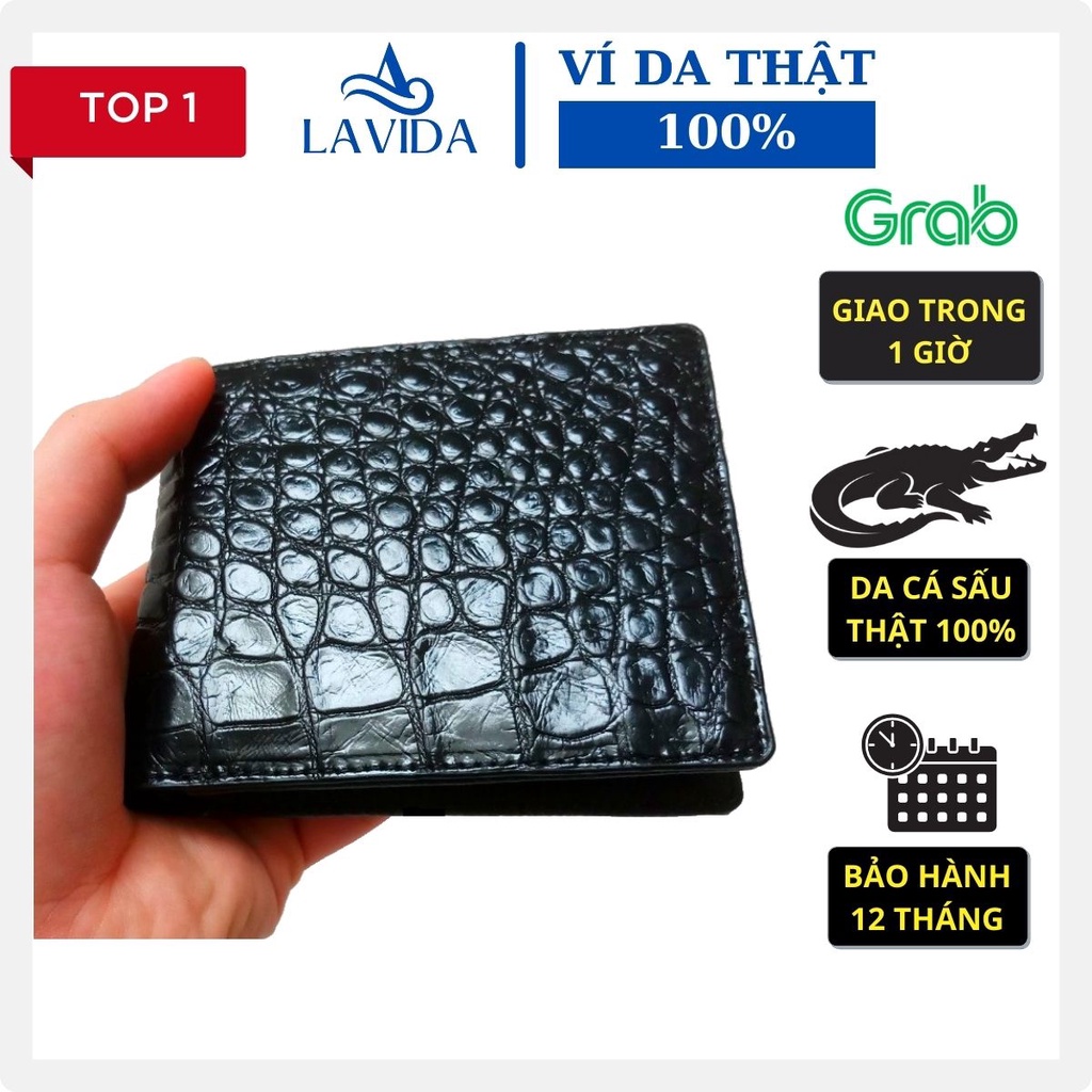 Ví da cá sấu cao cấp cho nam Mẫu 09 - Dáng ngang , làm từ da cá sấu thật - Bảo hành 12 tháng - Lavida