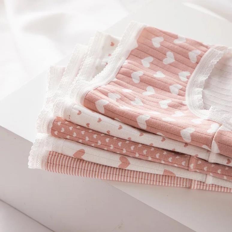[Giá sỉ] Quần Lót Cotton Tăm Co Giãn 4 Chiều Hình Tim Hồng Siêu Xinh