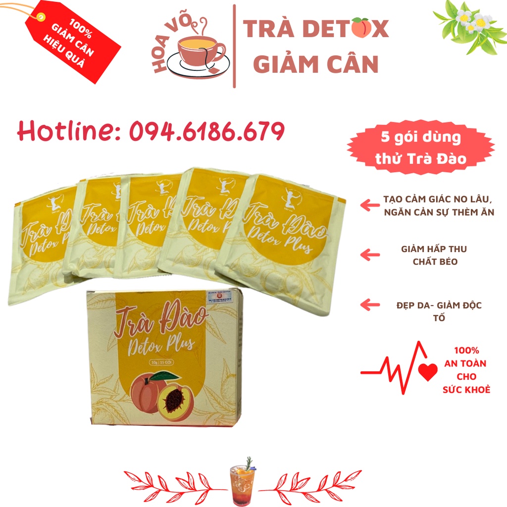 Trà đào Detox Plus 💥 GIÁ SỐC 💥 5 gói Detox Plus dùng thử hỗ trợ giảm cân hiệu quả, nhanh chóng và an toàn