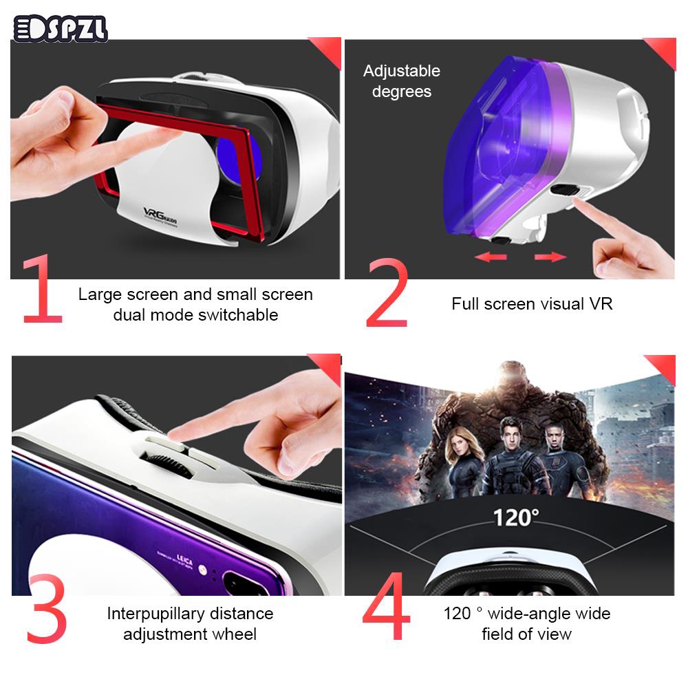 VR Headset Glasses 3D VR Glasses Virtual Reality Glasses Aspheric Lens Head-Mounted Mobile Phone Focus Adjustment