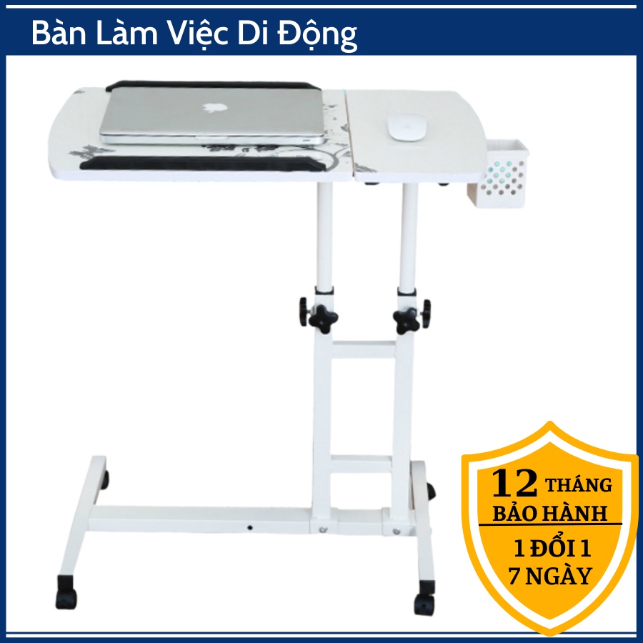 (Bảo Hành 1Năm) Bàn Làm Việc Di Động Thông Minh - Bàn Làm Việc Có Bánh Xe Tăng Giảm Chiều Cao, Khung Sắt Chắc Chắn