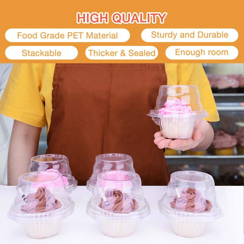 50 Pack Individual Cupcake Containers Disposable with Connected Lid Stackable Single Cupcake Boxes Clear Muffin Holders