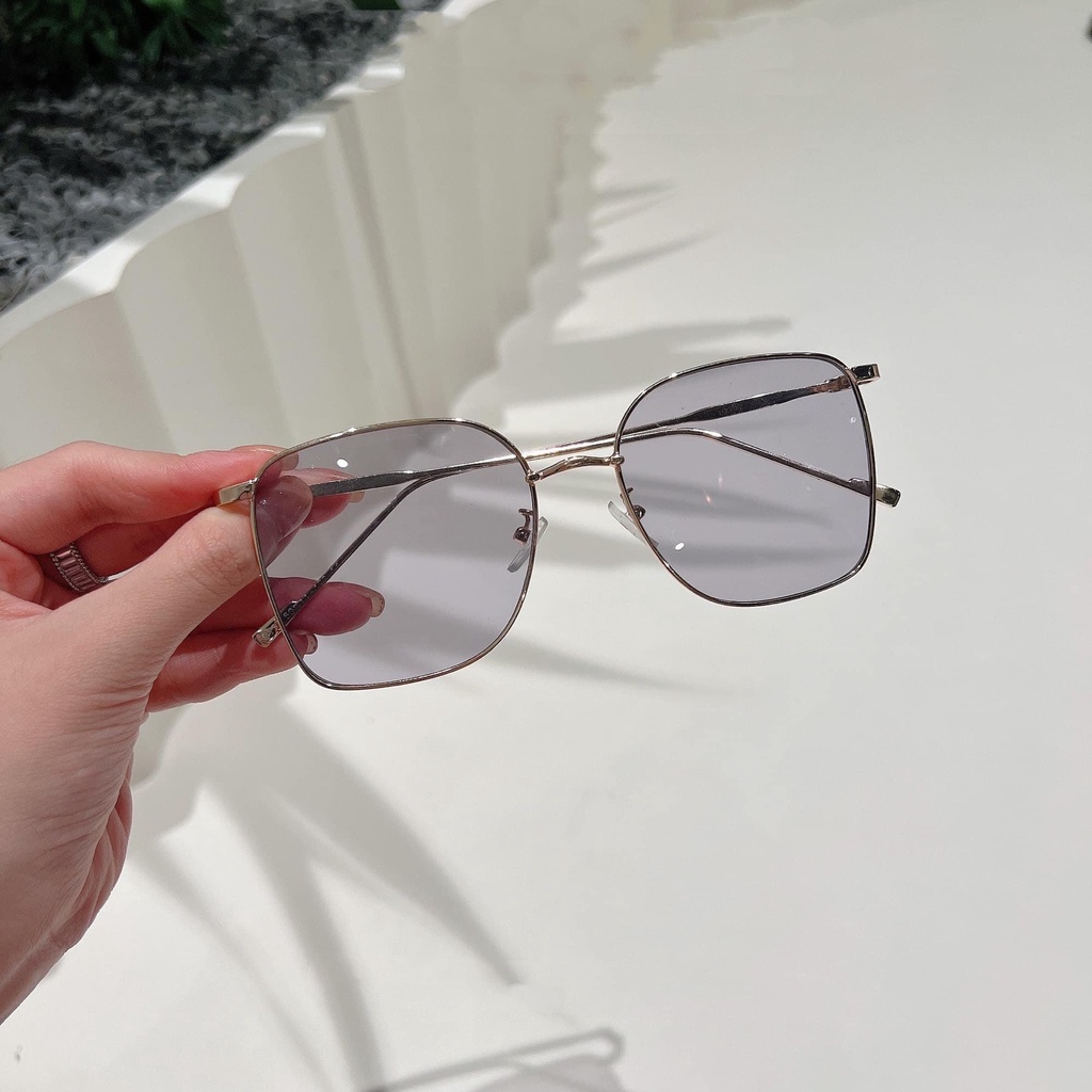 Kính râm 900 nam nữ thời trang oversized vuông to màu xám khói viền bạc - Bự Store