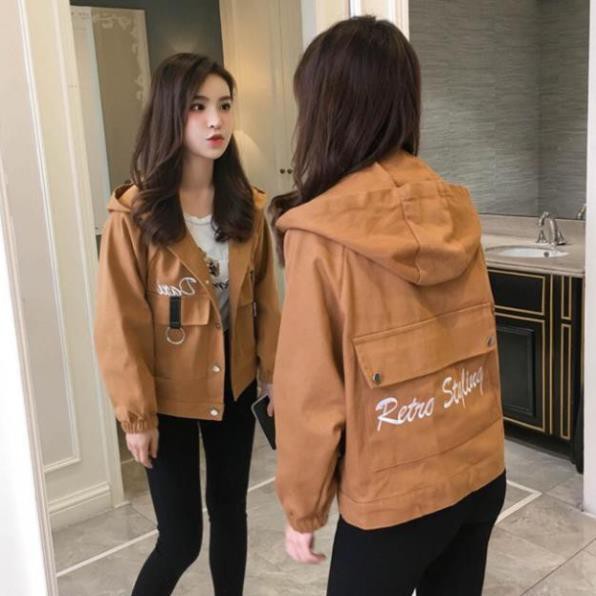 Áo Khoác Kaki Nữ Túi To Retro cực giản đơn phong cách duyên dáng việt