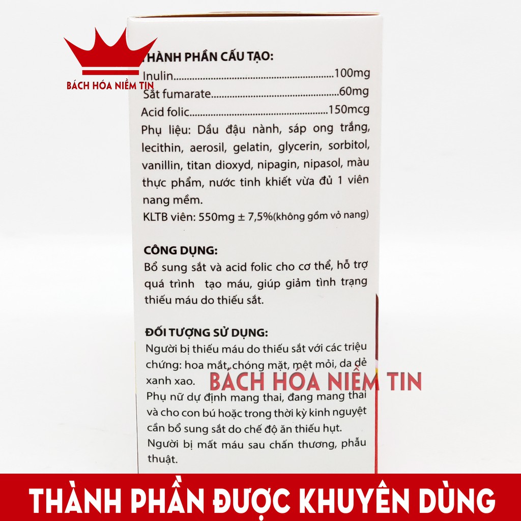 Viên Bổ máu FE GOLD EXTRA Bổ sung sắt, Acid Folic cho bà bầu và người thiếu máu - Hộp 80 viên - Chuẩn GMP