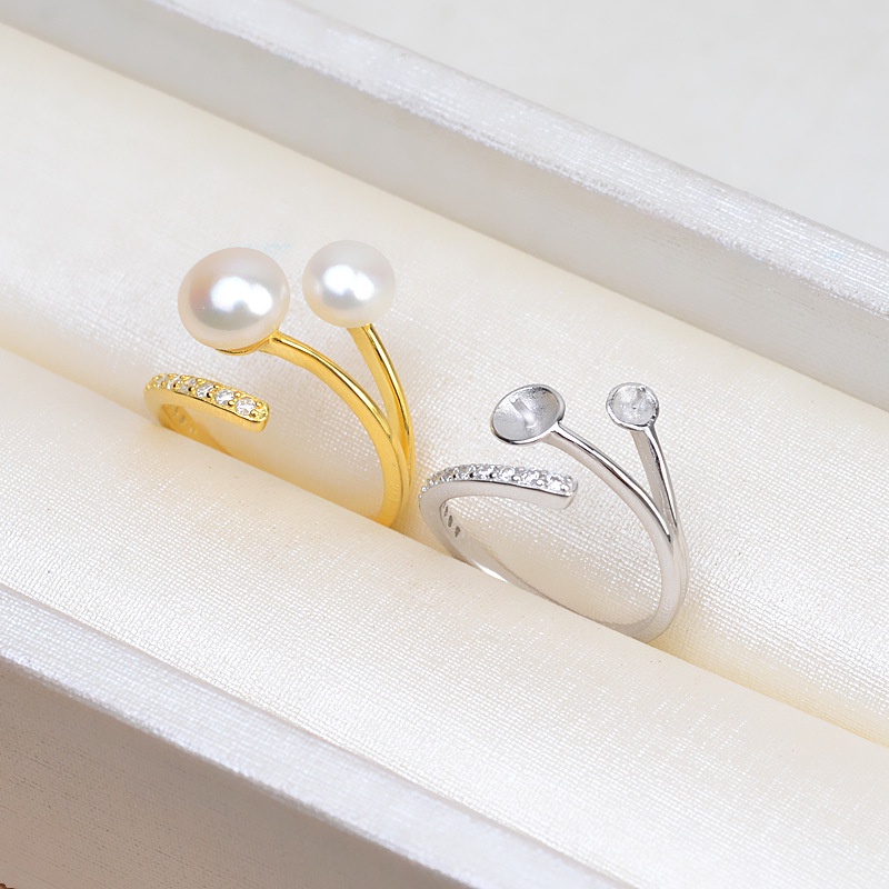 [N3B] Phụ kiện trang sức (DIY) - Khay nhẫn bạc trống vân trơn làm nhẫn ngọc đôi