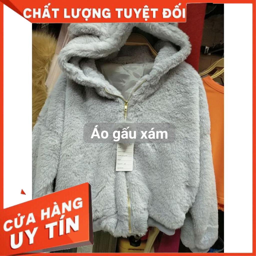 Áo khoác lông tai gấu ( kèm ảnh thật-màu xám | BigBuy360 - bigbuy360.vn