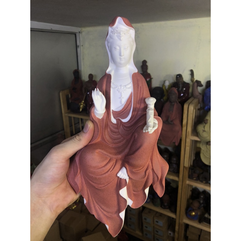 Tượng Quan Âm cầm bạch ngọc tịnh tâm- Tượng Quan Âm Bồ Tát trang trí không gian thanh tịnh- Tượng gốm trắng đẹp nhất