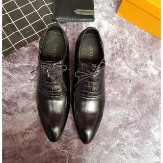 Giày Da Nam Công Sở Buộc Dây Đế Gỗ Nhọn Lịch Lãm