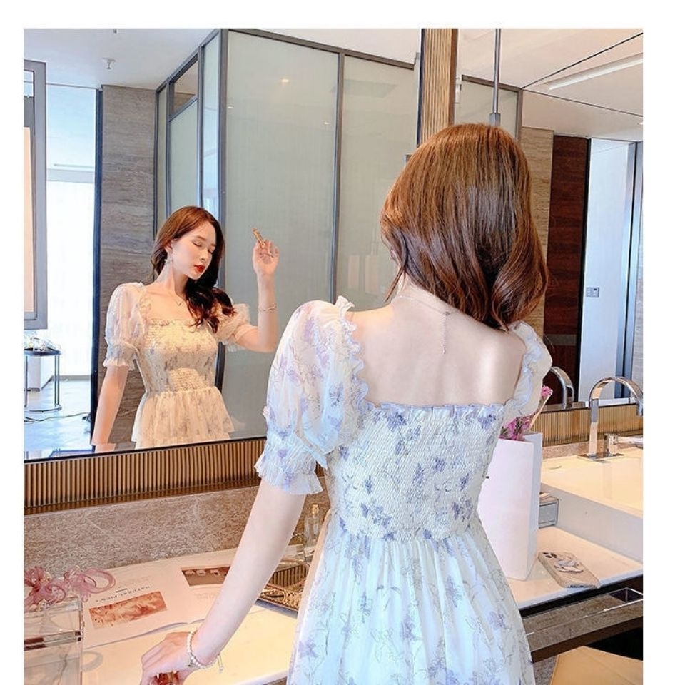 Đầm Tay Phồng Chiết Eo Thiết Kế Mới Thời Trang Mùa Xuân Hè Theo Phong Cách Retro