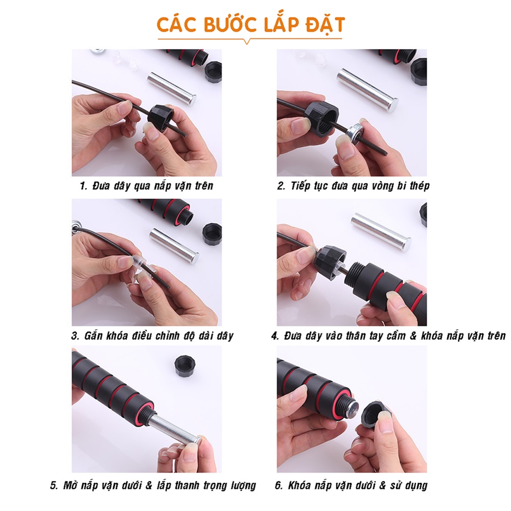 Dây nhảy tập thể dục thể thao lõi nhựa, lõi thép cao cấp 2,7m giúp nâng cao sức khỏe, săn chắc chân tay